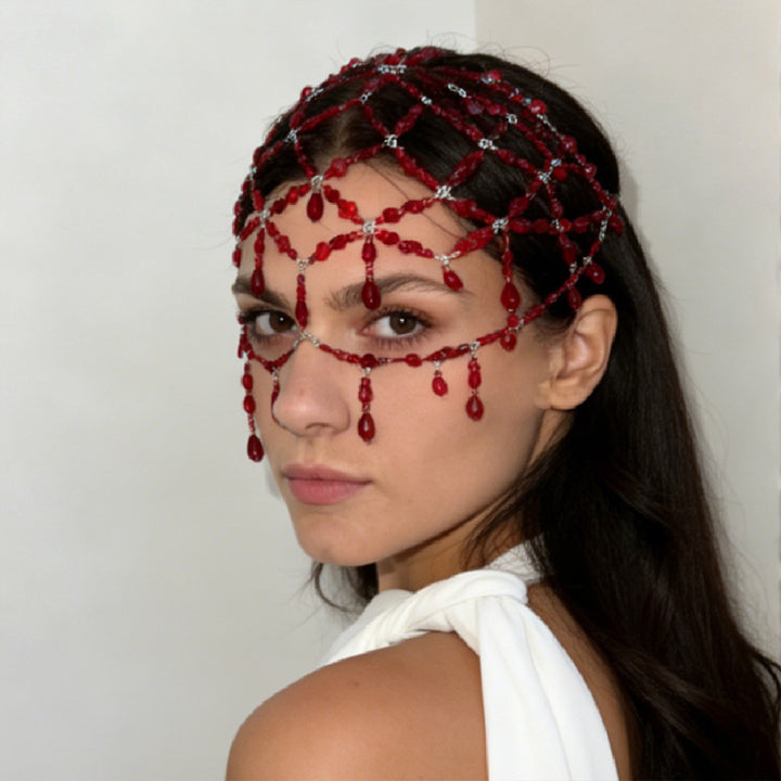 Retro crystal drop-shaped net-like forehead accessory