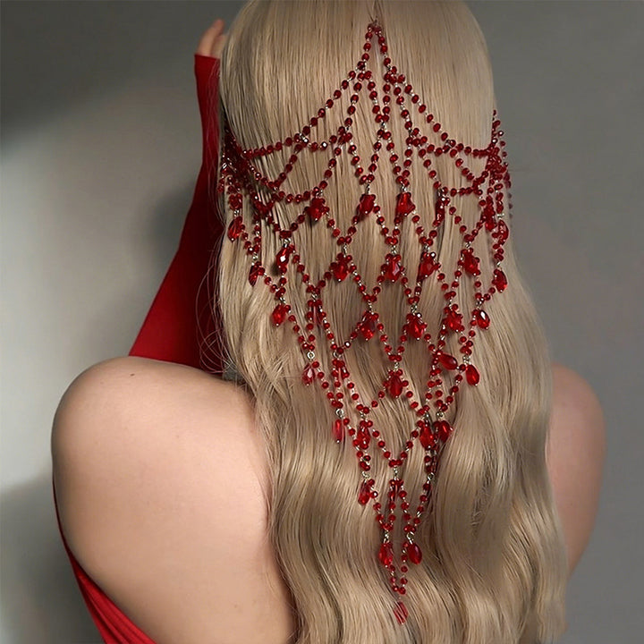 Vintage red crystal bead chain hair accessory