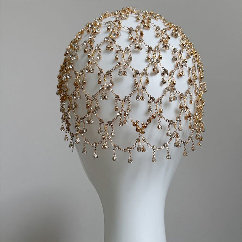 Retro Fishnet Rhinestone Tassel Headband