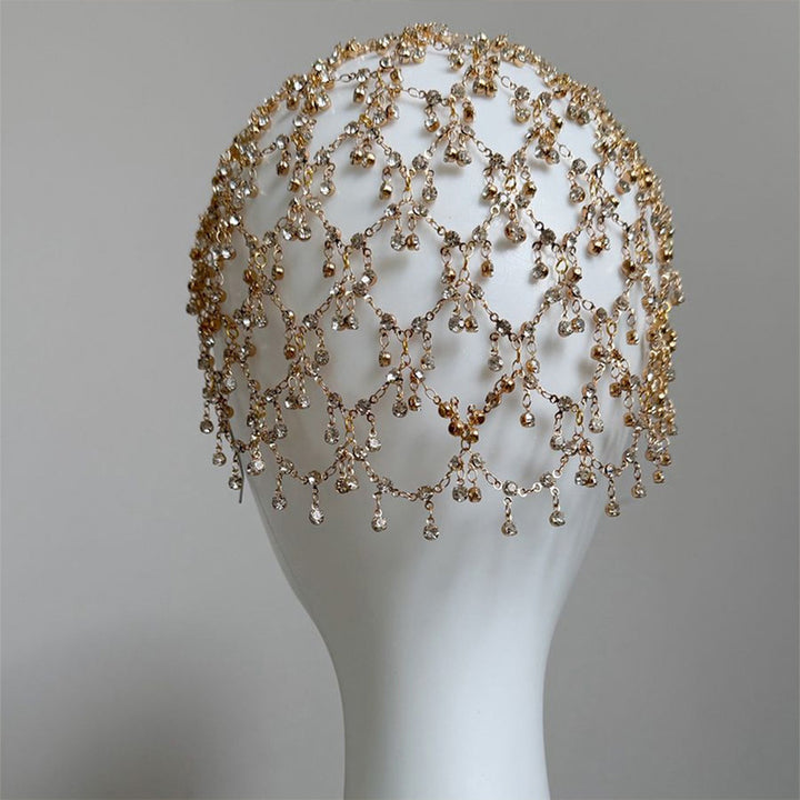 Retro Fishnet Rhinestone Tassel Headband