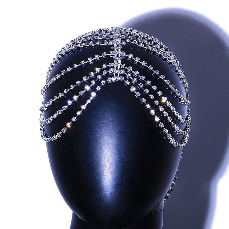 Multi-layer rhinestone tassel hair chain