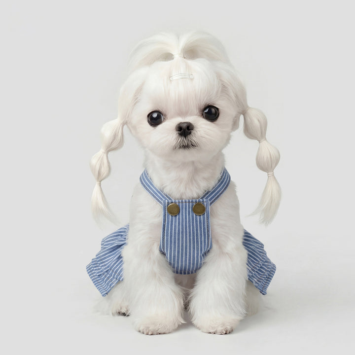Striped Denim Overall Dress for Small Dogs