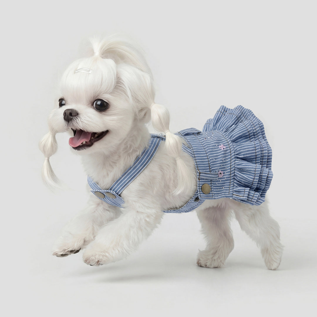 Striped Denim Overall Dress for Small Dogs