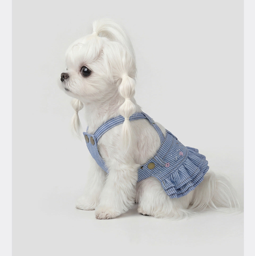 Striped Denim Overall Dress for Small Dogs