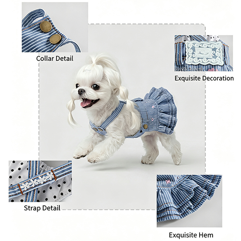 Striped Denim Overall Dress for Small Dogs