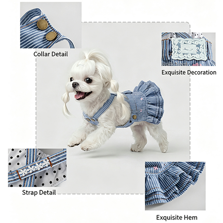 Striped Denim Overall Dress for Small Dogs