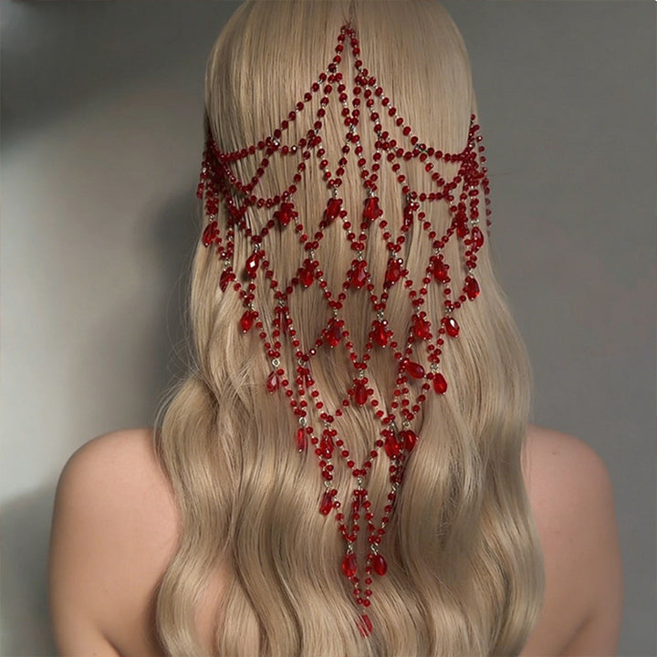 Vintage red crystal bead chain hair accessory