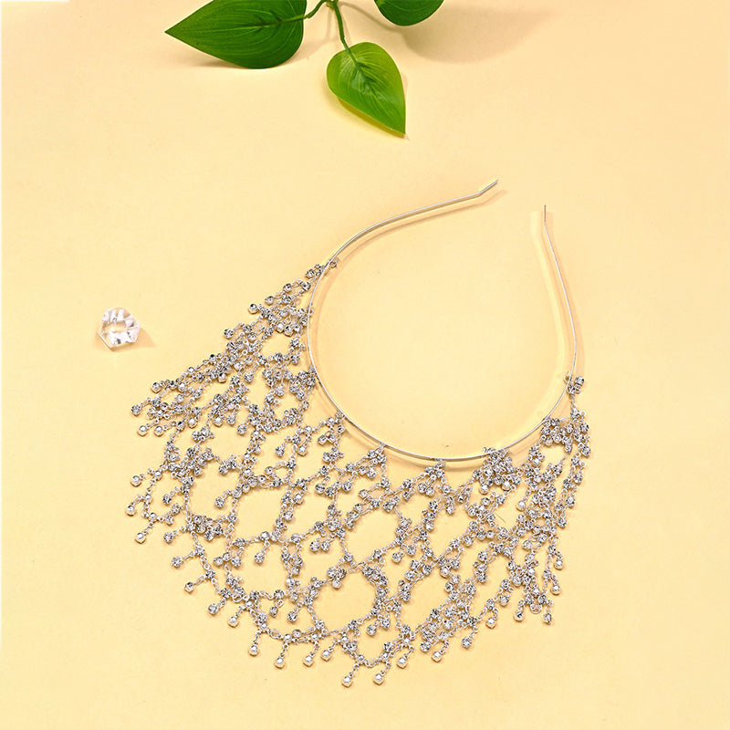 Retro Fishnet Rhinestone Tassel Headband