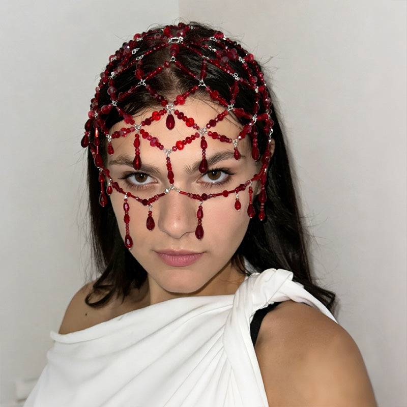 Retro crystal drop-shaped net-like forehead accessory