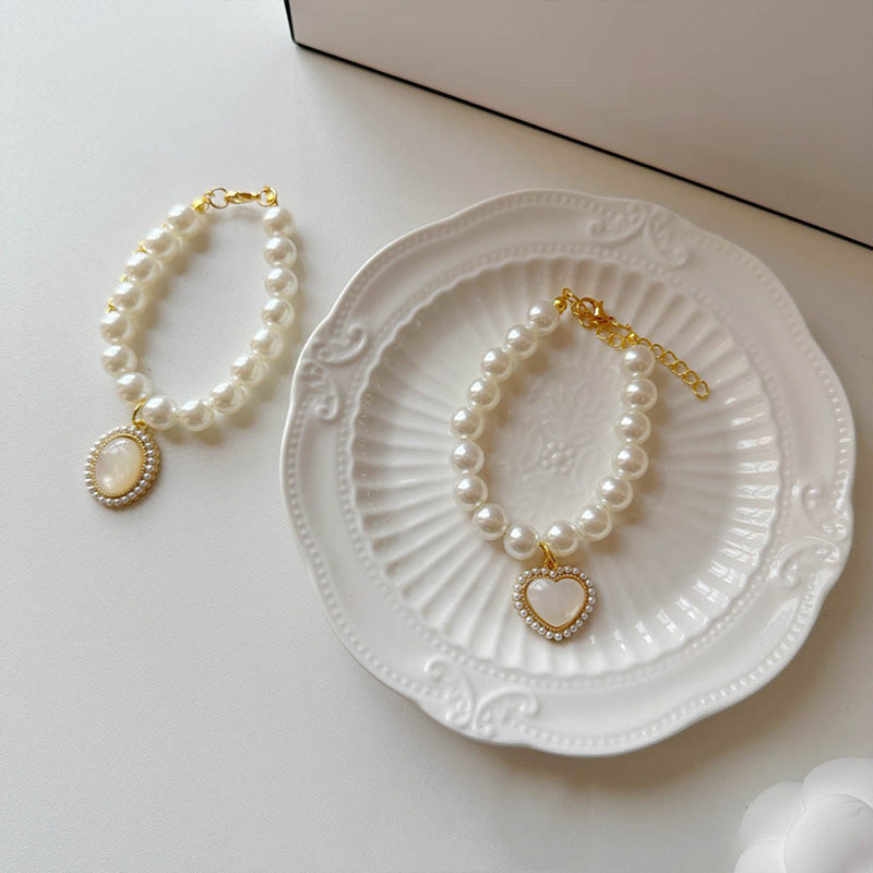 Cat Pearl Necklace Heart Collar