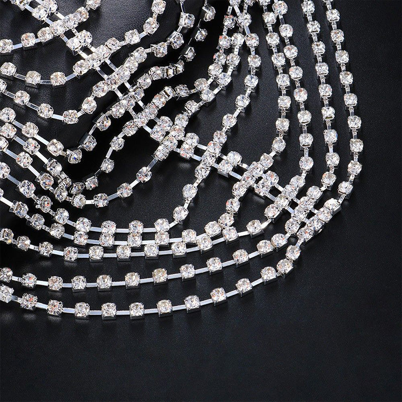 Multi-layer rhinestone tassel hair chain
