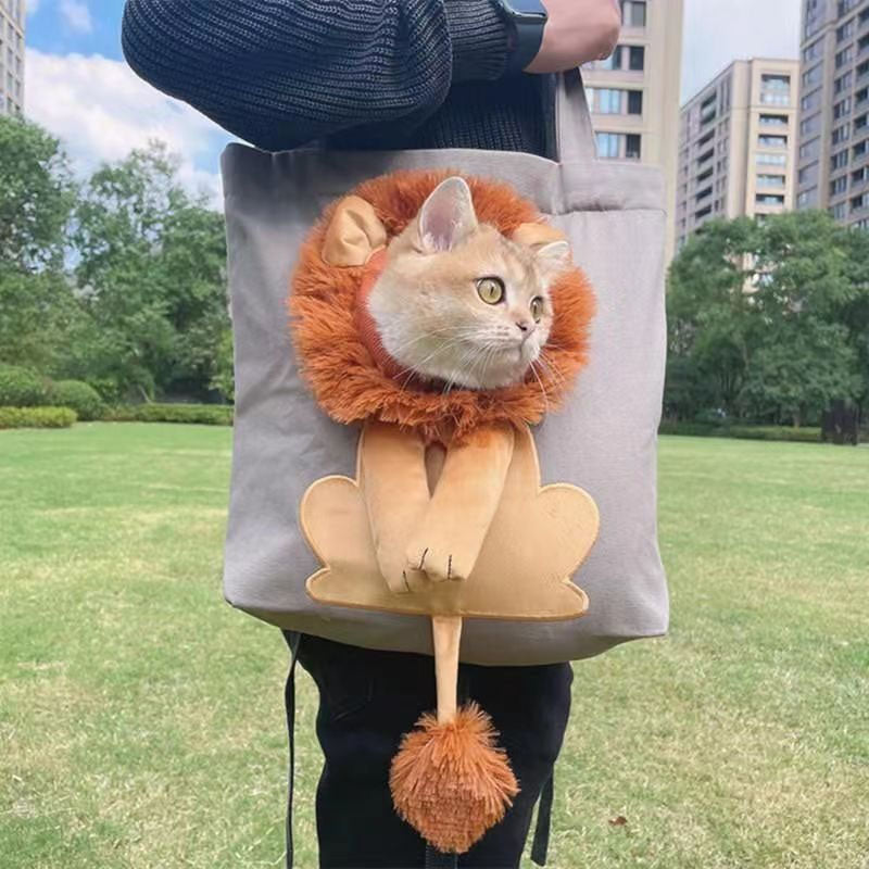 Cute Lion-Head Canvas Pet Carrier Bag