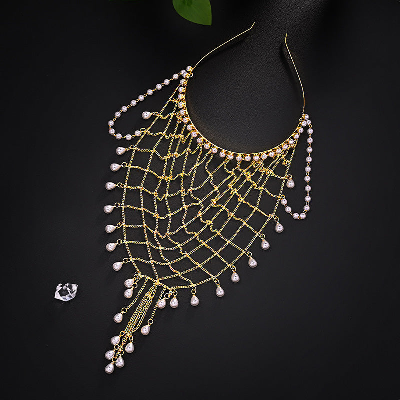 Water drop pearl mesh tassel headband