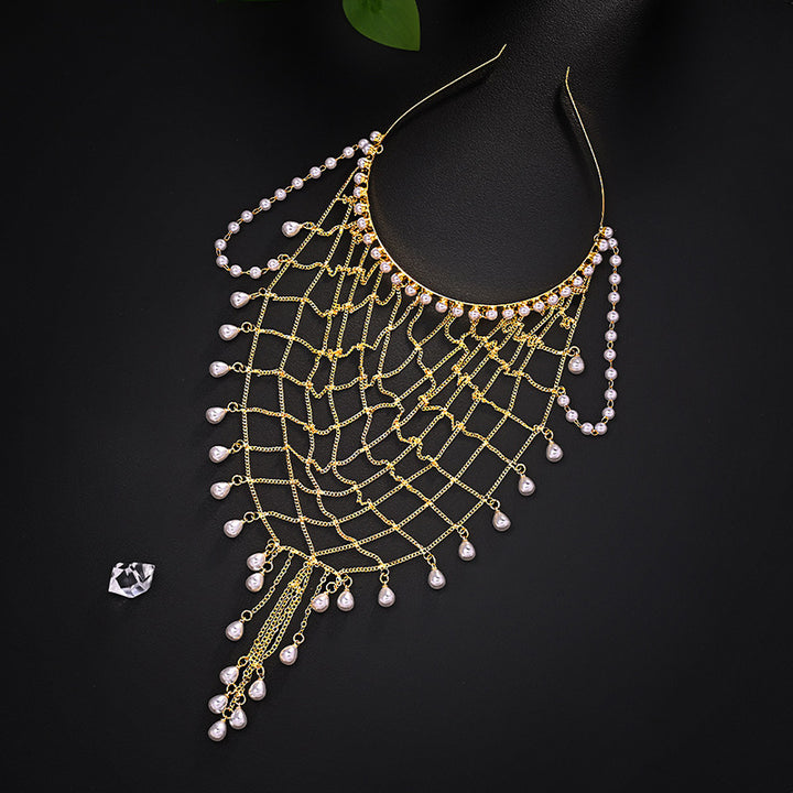Water drop pearl mesh tassel headband