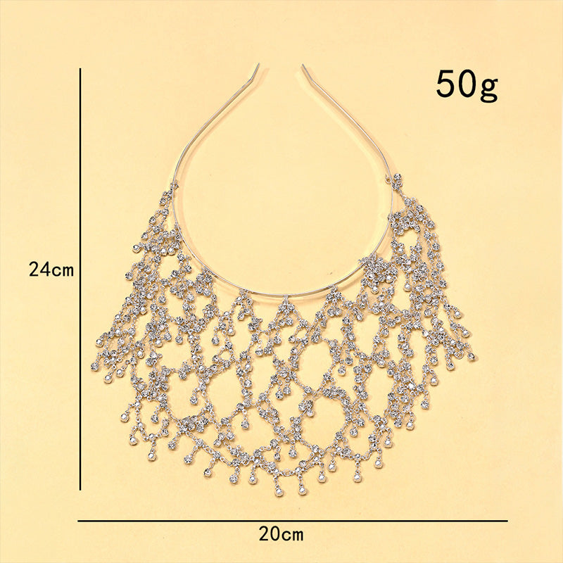 Retro Fishnet Rhinestone Tassel Headband