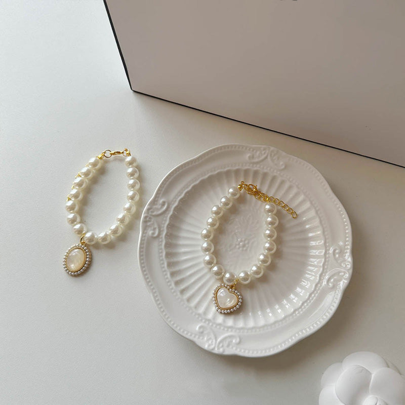 Cat Pearl Necklace Heart Collar