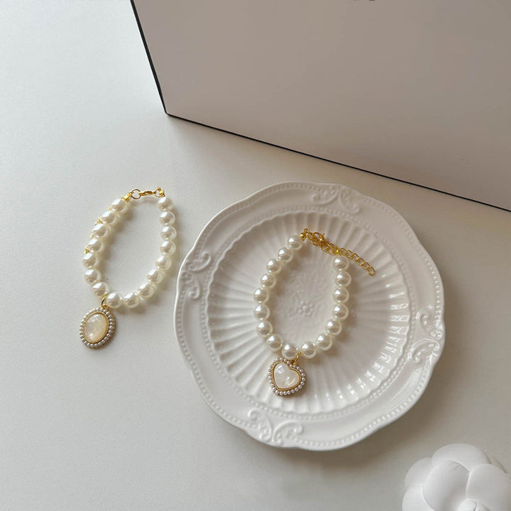 Cat Pearl Necklace Heart Collar