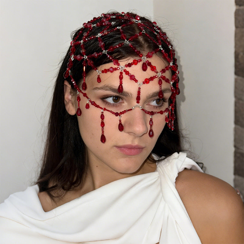 Retro crystal drop-shaped net-like forehead accessory
