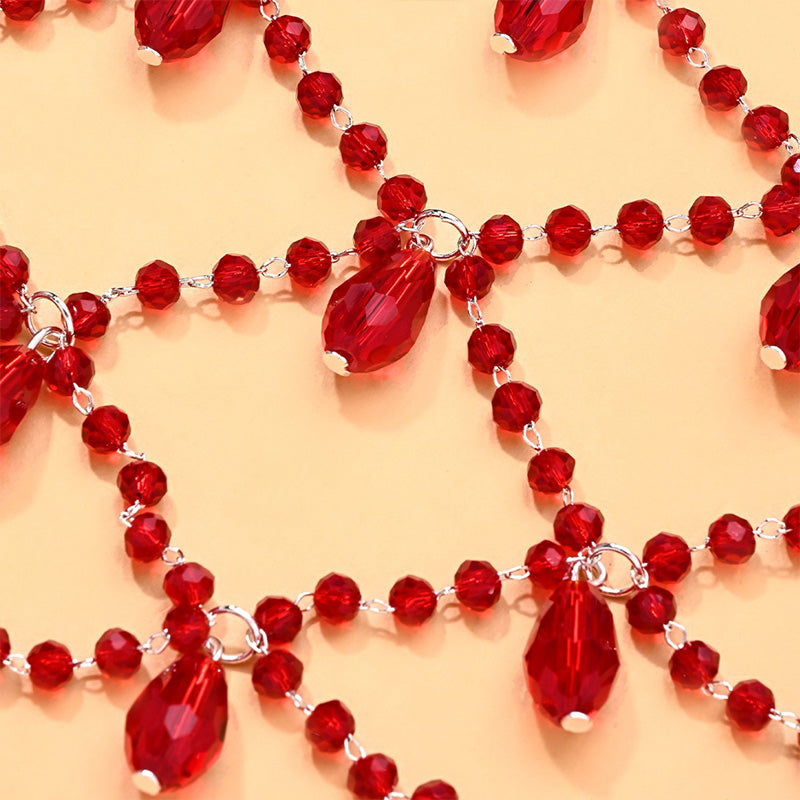 Vintage red crystal bead chain hair accessory