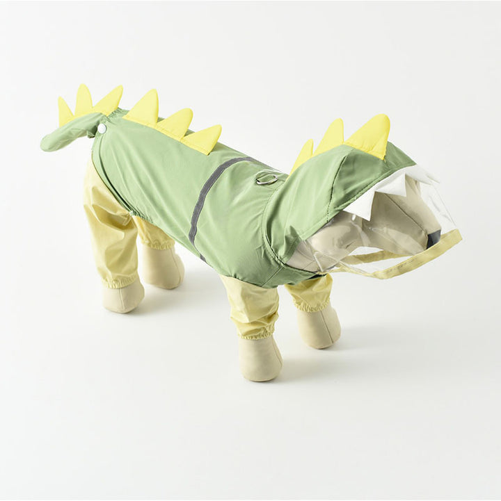 Full-coverage dinosaur raincoat for dogs