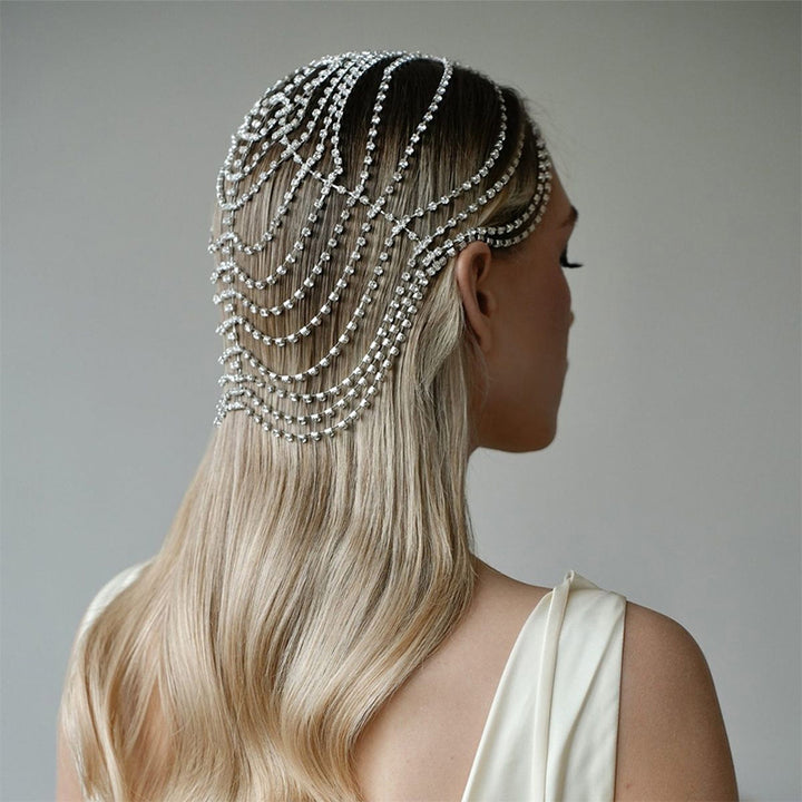 Multi-layer rhinestone tassel hair chain