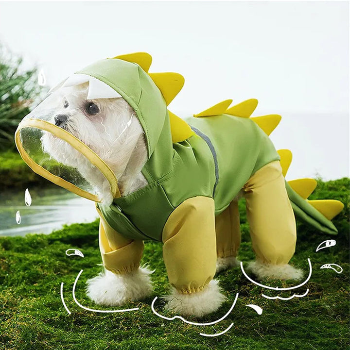 Full-coverage dinosaur raincoat for dogs