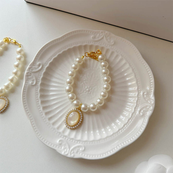 Cat Pearl Necklace Heart Collar