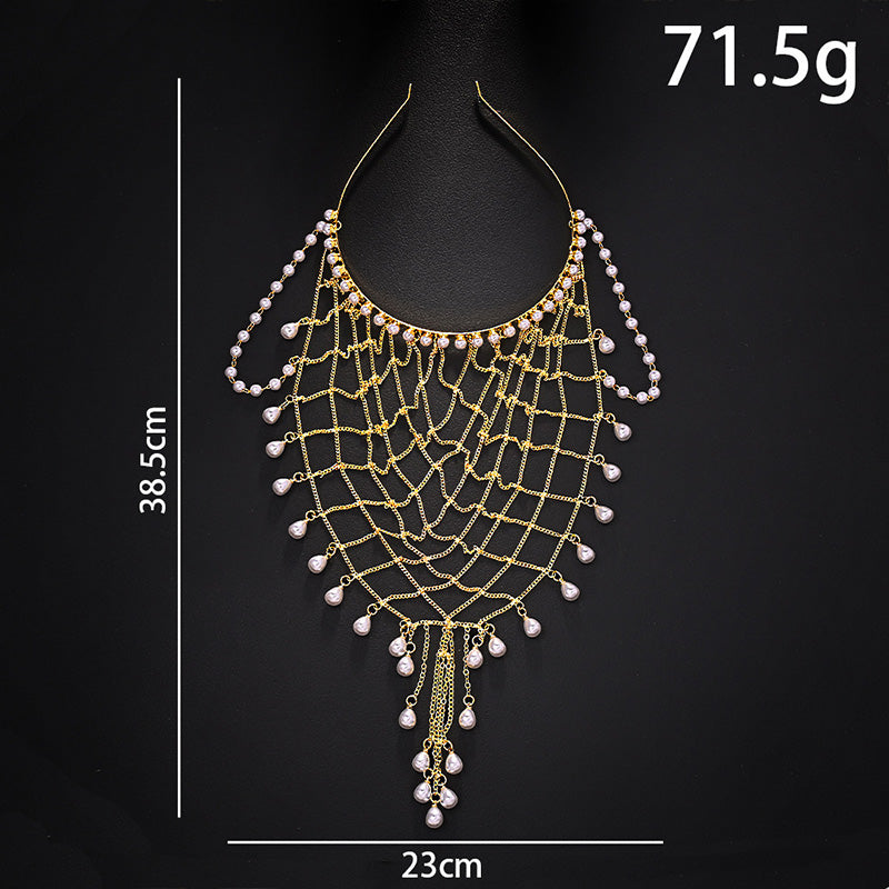 Water drop pearl mesh tassel headband