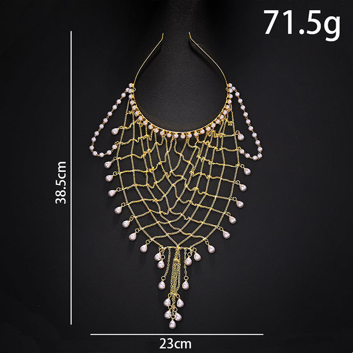 Water drop pearl mesh tassel headband