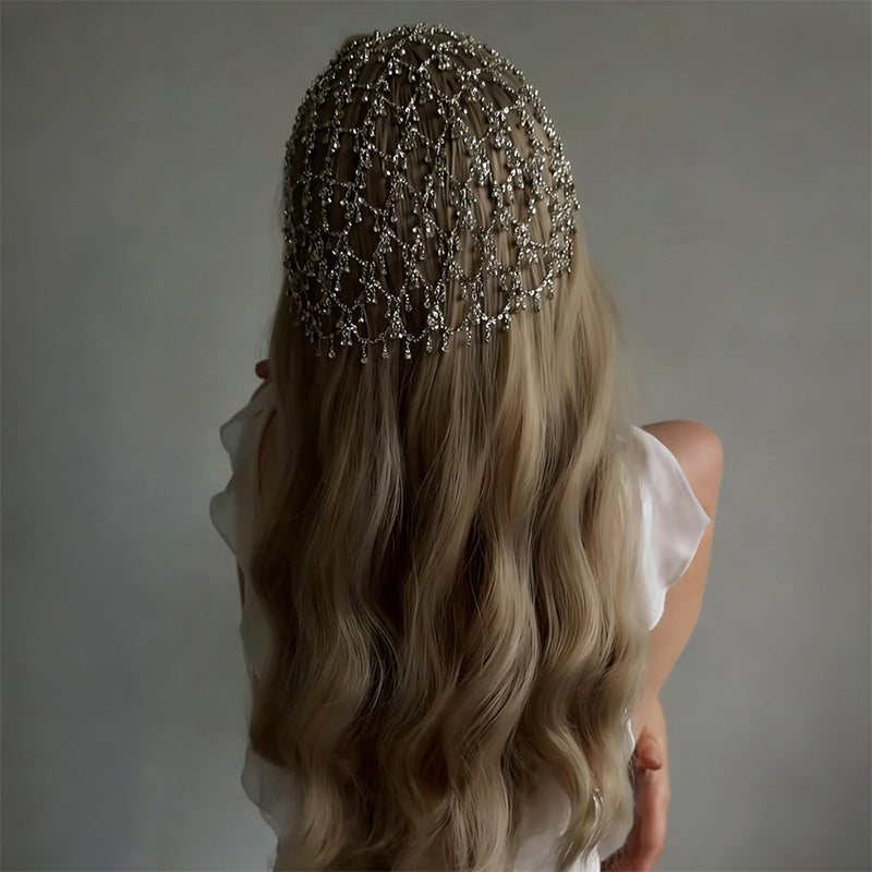 Retro Fishnet Rhinestone Tassel Headband