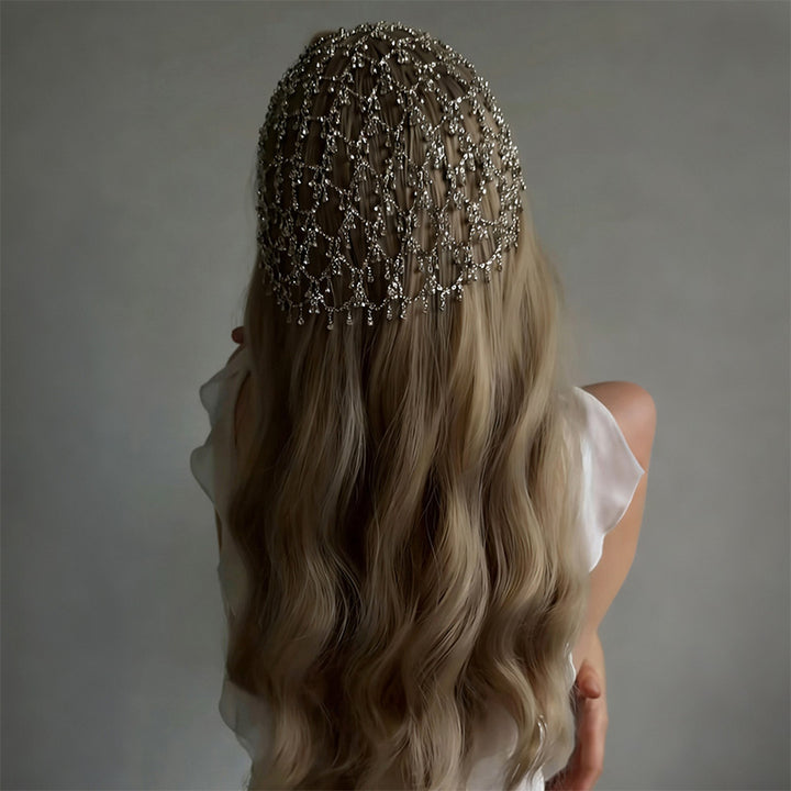 Retro Fishnet Rhinestone Tassel Headband
