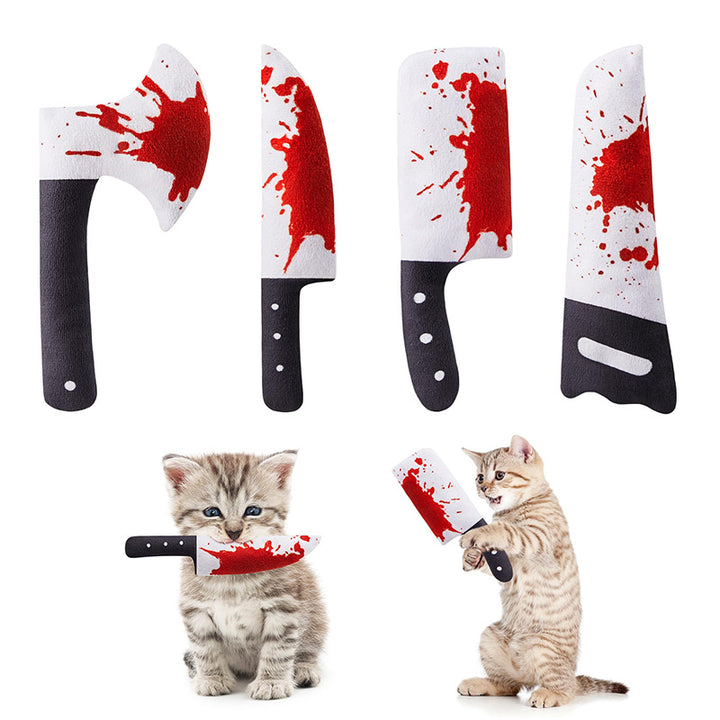 Halloween Bloody Knife Plush Cat Toy