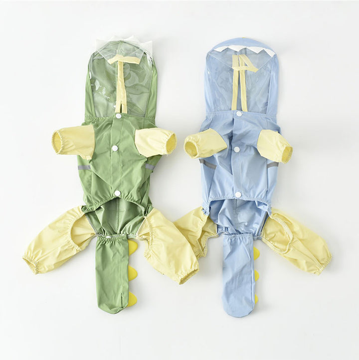 Full-coverage dinosaur raincoat for dogs