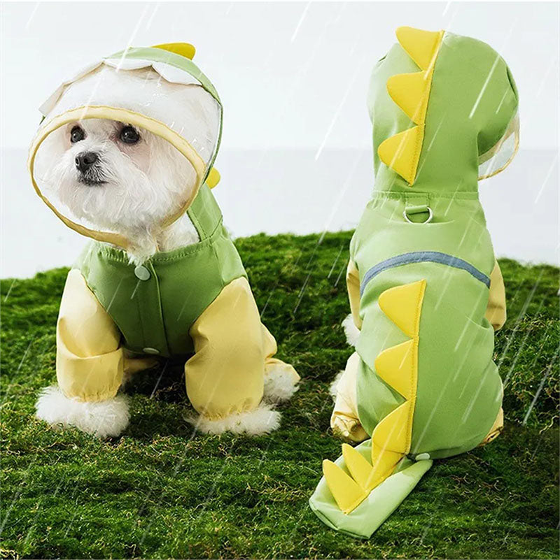 Full-coverage dinosaur raincoat for dogs
