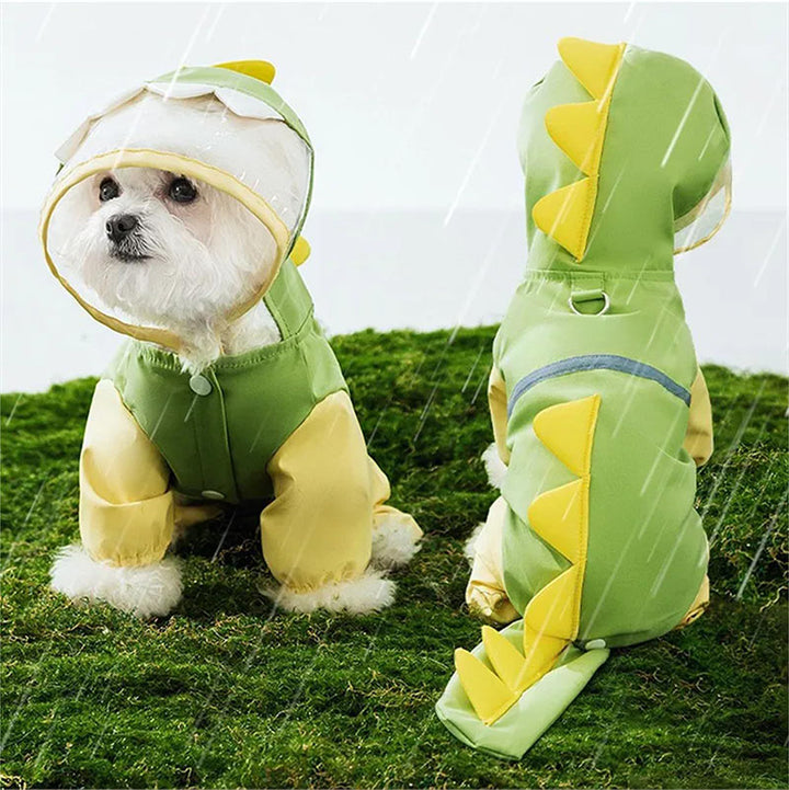 Full-coverage dinosaur raincoat for dogs