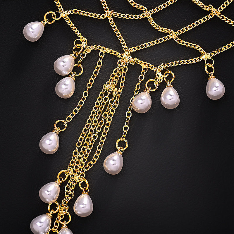 Water drop pearl mesh tassel headband