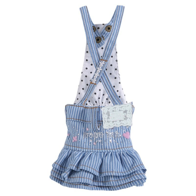 Striped Denim Overall Dress for Small Dogs