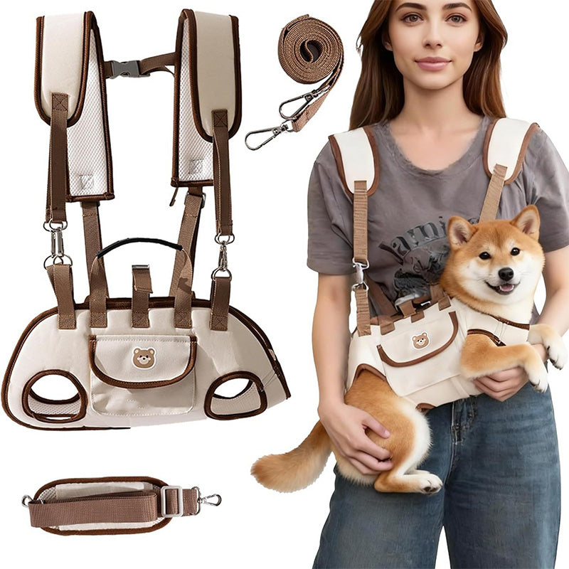Double-shoulder and hand-held pet leash backpack