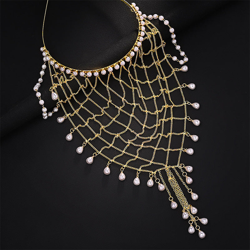 Water drop pearl mesh tassel headband