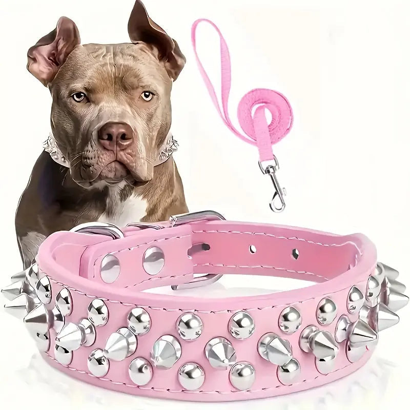 Adjustable Spiked Dog Collar Leash Set