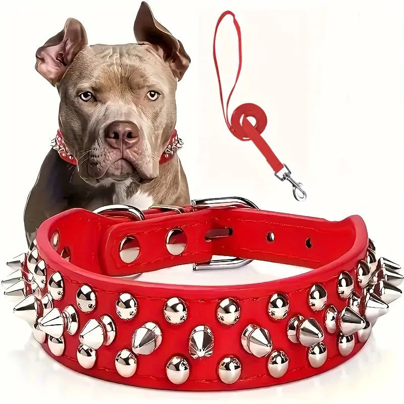 Adjustable Spiked Dog Collar Leash Set