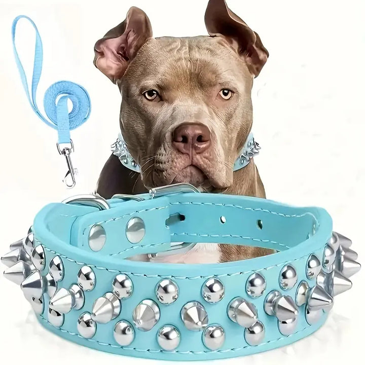 Adjustable Spiked Dog Collar Leash Set