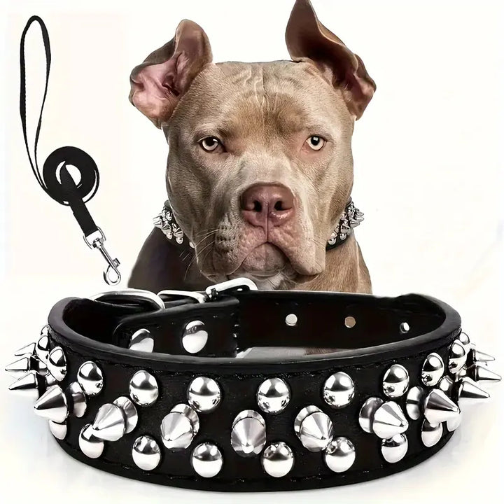 Adjustable Spiked Dog Collar Leash Set