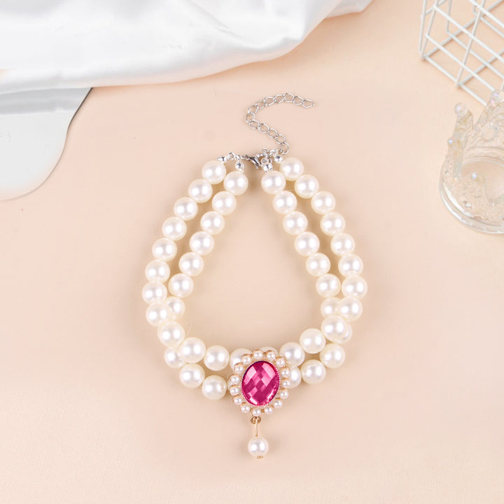 Adjustable Double Layer Pet Pearl Necklace