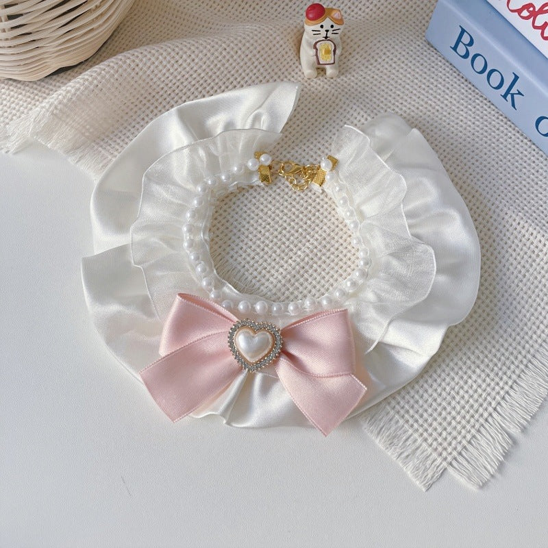 Cute Cream-Colored Bow Pet Collar