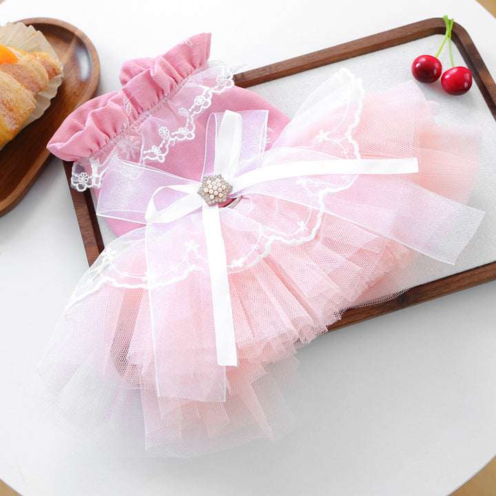 Lace Bow Layered Tulle Pet Dress