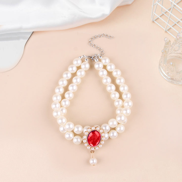 Adjustable Double Layer Pet Pearl Necklace