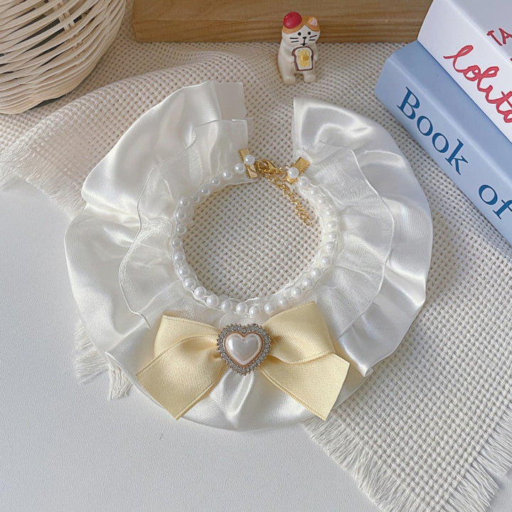 Cute Cream-Colored Bow Pet Collar