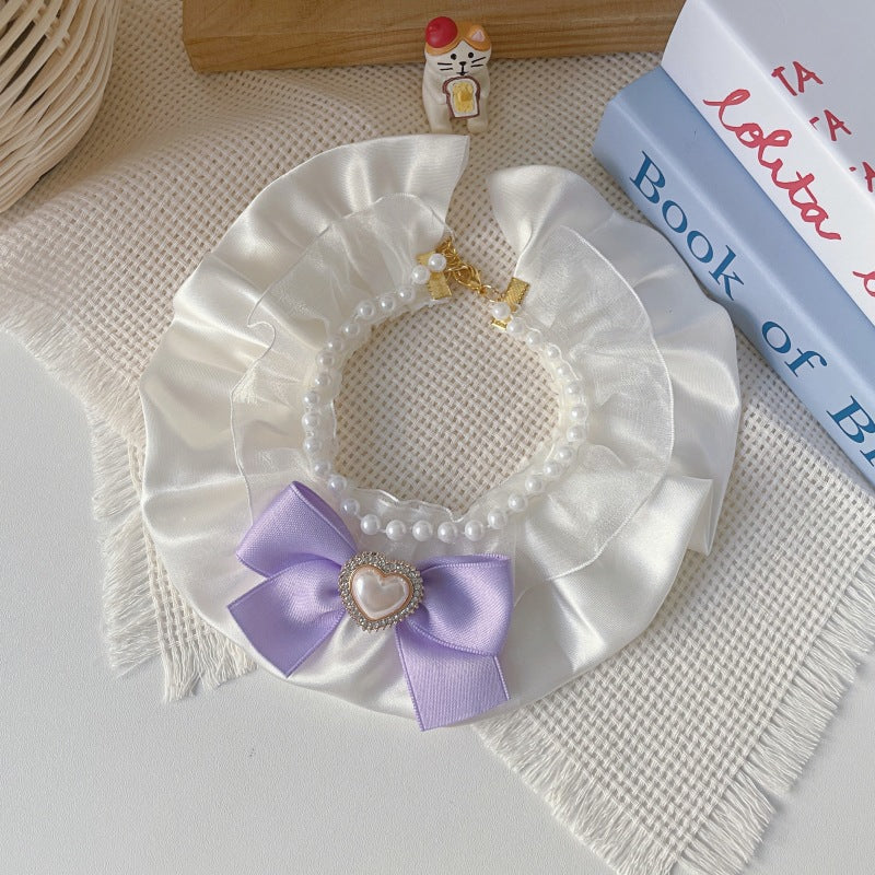 Cute Cream-Colored Bow Pet Collar