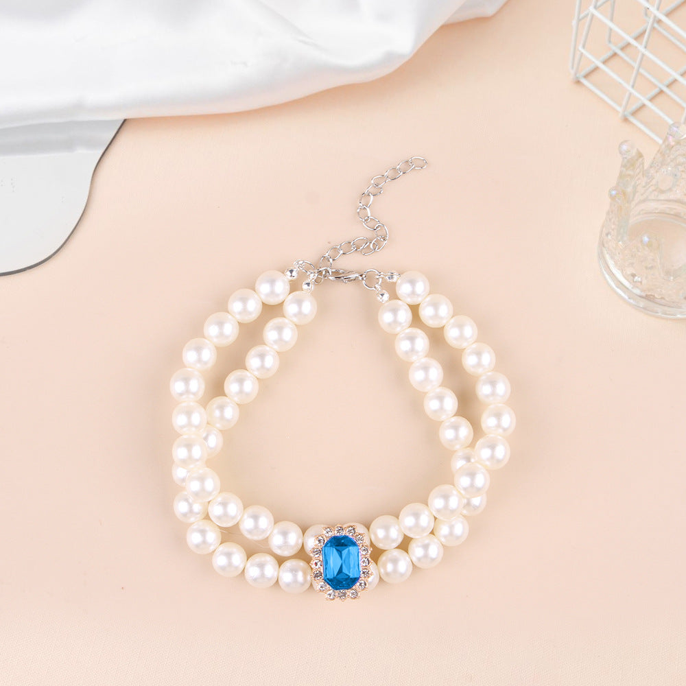 Adjustable Double Layer Pet Pearl Necklace